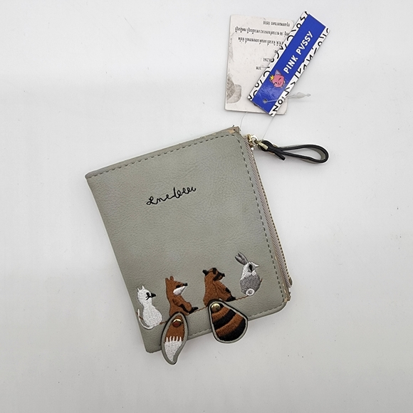 NWT Woodlawn Animals Moveable Tails Grey Small Bifold Wallet - Picture 6 of 16